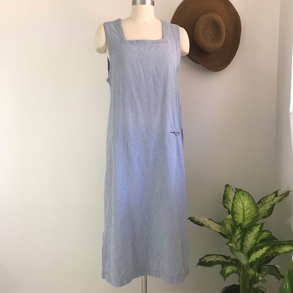 True Vintage Denim Gingham Sleeveless Jumper Column Dress